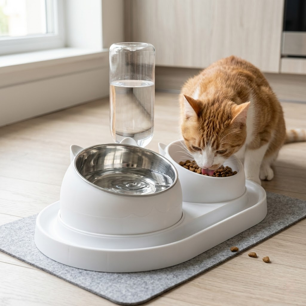 2-in-1 Automatic Waterer and Food Bowl Feeding Station