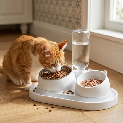 2-in-1 Automatic Waterer and Food Bowl Feeding Station